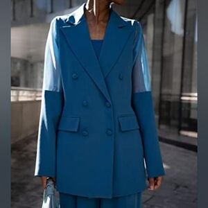Amazon The Drop X Signed By Blake Elegant Blue Double-Breasted Women's Jacket